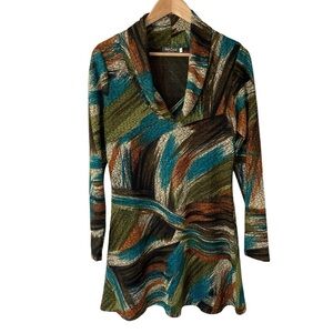 Red Coral Cowl Neck Tunic Dress Womens S Multicolour Long Sleeve Lightweight EUC